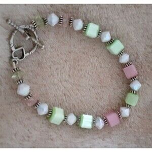 Pastel 7" silver tone beaded bracelet toggle closure